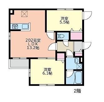 新川レジデンス(2LDK/2階)の間取り写真