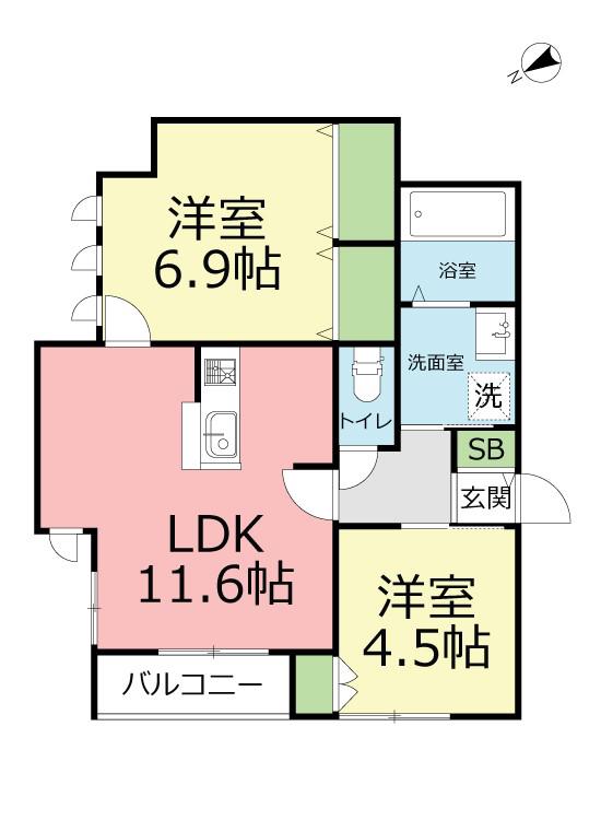 NOBLE 北鎌倉(2LDK/2階)の間取り写真