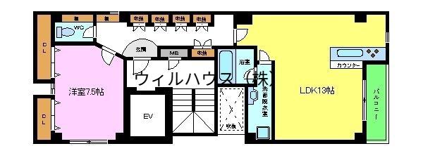 シティーコート北瓦町(1LDK/8階)の間取り写真