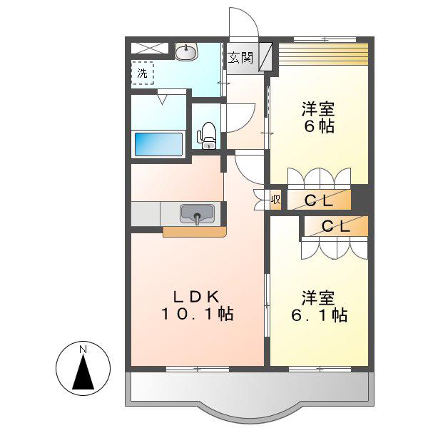 アベニール弐番館(2LDK/1階)の間取り写真