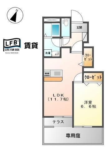 ルミナス 花筏(1LDK/1階)の間取り写真
