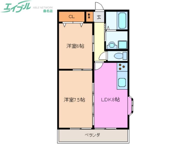 シャトレ桑名(2LDK/6階)の間取り写真
