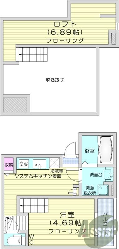 インフィニティ原町(1K/1階)の間取り写真