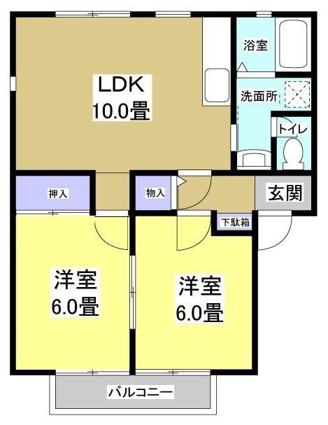 ハイツ金山(2LDK/1階)の間取り写真