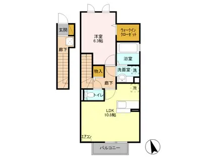 メゾン医大前桜A203棟(1LDK/2階)の間取り写真