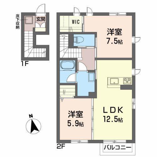 グレディシアA(2LDK/2階)の間取り写真