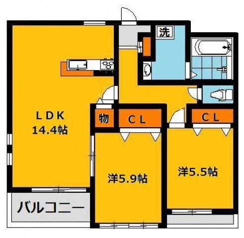グランベール(2LDK/2階)の間取り写真
