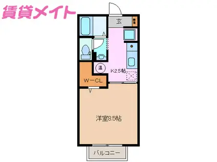 モナリエまきの木台(1K/2階)の間取り写真