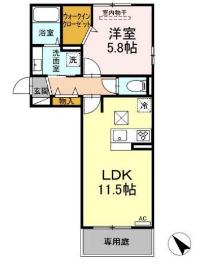D-ROOM博多麦野 弐番館(1LDK/2階)の間取り写真