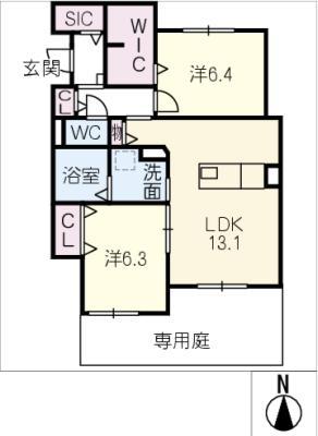 CRESTIA(2LDK/1階)の間取り写真