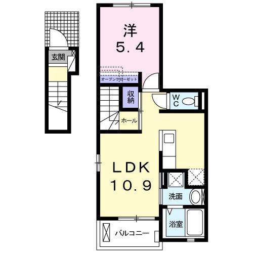 カーサ デ アドベ(1LDK/2階)の間取り写真