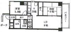 ラ・ヴィ―ア米田(2LDK/4階)の間取り写真