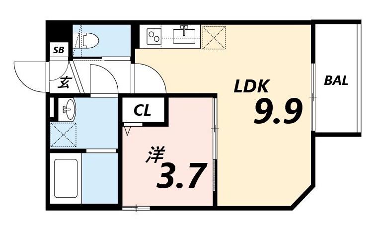 フィノ塚口(1LDK/3階)の間取り写真