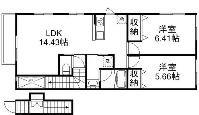 ドミール岡南(2LDK/2階)の間取り写真