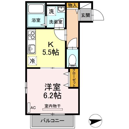 ラフィネサツキ(1DK/3階)の間取り写真