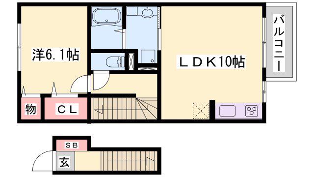 クラージュKS(1LDK/2階)の間取り写真