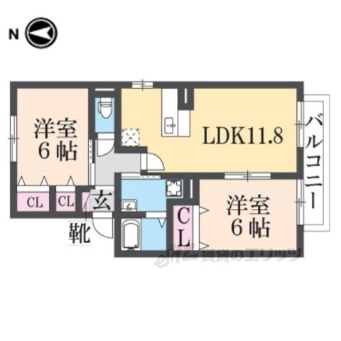 ラ・ピュールメゾン C棟(2LDK/2階)の間取り写真