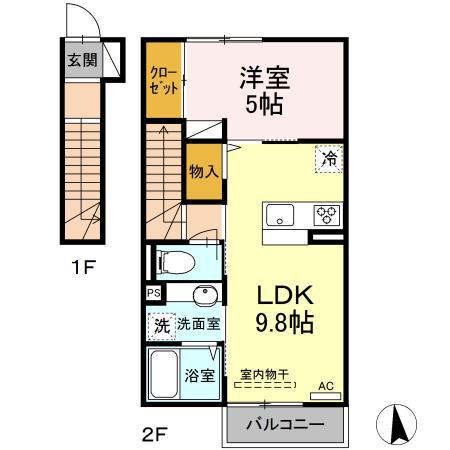 YUMERUII(1LDK/2階)の間取り写真