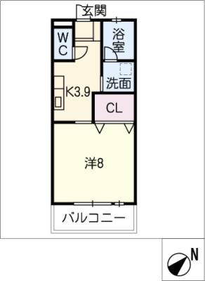 GRANDE(1K/2階)の間取り写真