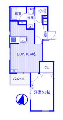 プルメリア大宮仲町(1LDK/5階)の間取り写真