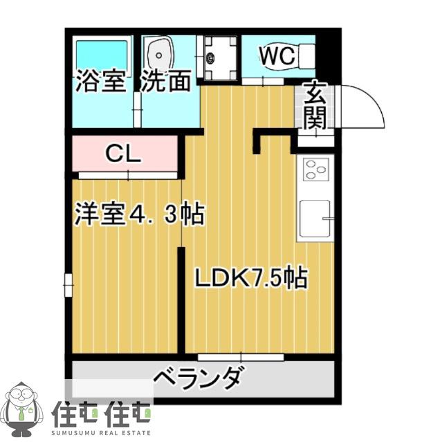 ヴィラ山之手(1LDK/1階)の間取り写真