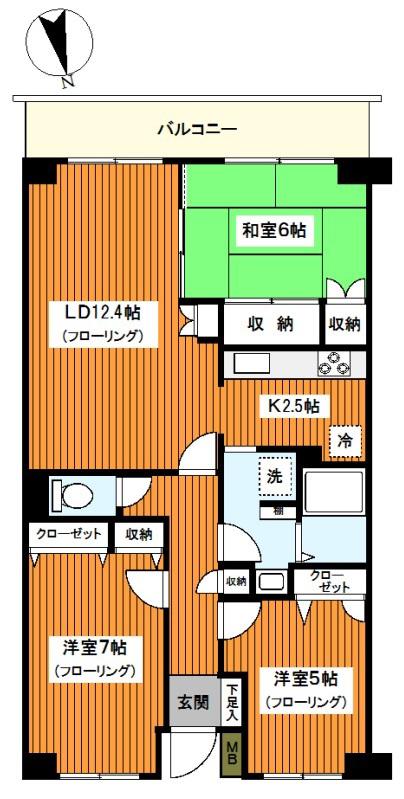TS GARDEN横浜岸根公園(3LDK/2階)の間取り写真
