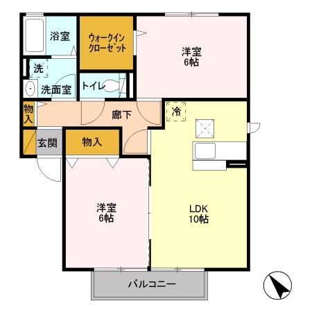 サンク・ルナD(2LDK/1階)の間取り写真