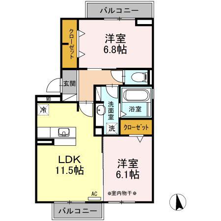 プリムローズ A棟(2LDK/3階)の間取り写真