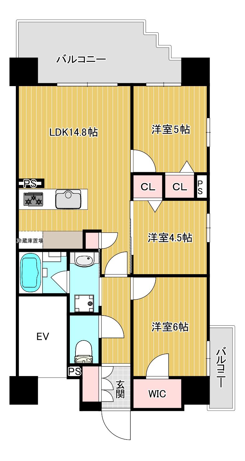 レーベン加治屋町MID CORE(3LDK/4階)の間取り写真