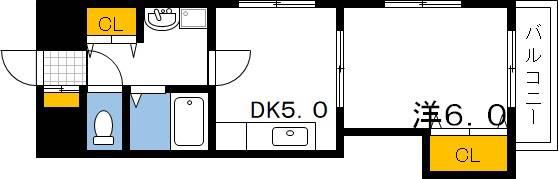 CREST中広(1DK/3階)の間取り写真