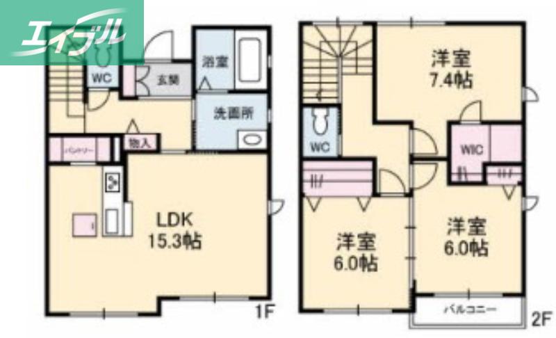 KOC津島福居 B棟(3LDK/1階)の間取り写真