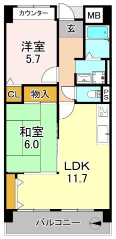 メルベーユ出戸(2LDK/5階)の間取り写真