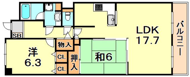 カルム学園緑が丘(2LDK/6階)の間取り写真