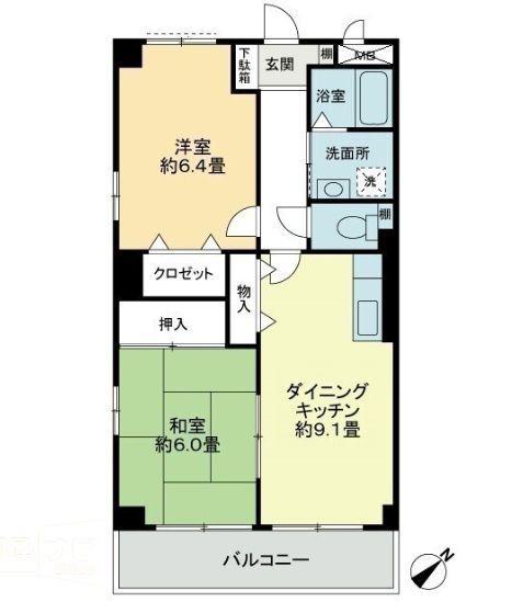 フィネス駒松(2DK/1階)の間取り写真