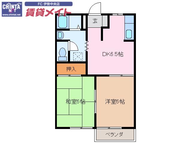ミルキーウェイ(2DK/1階)の間取り写真