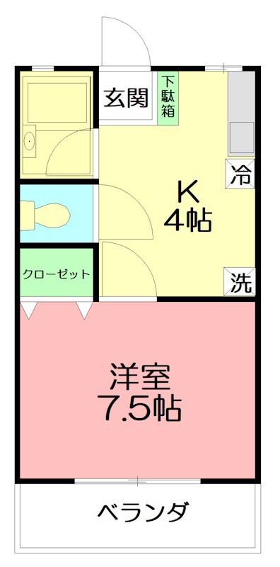 ヒルトップハウス(1K/1階)の間取り写真