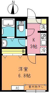 ツルテラス(1K/2階)の間取り写真