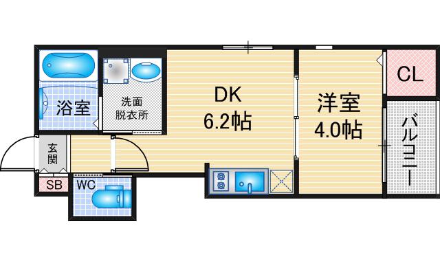 ハーモニーテラス呼続IV(1DK/2階)の間取り写真