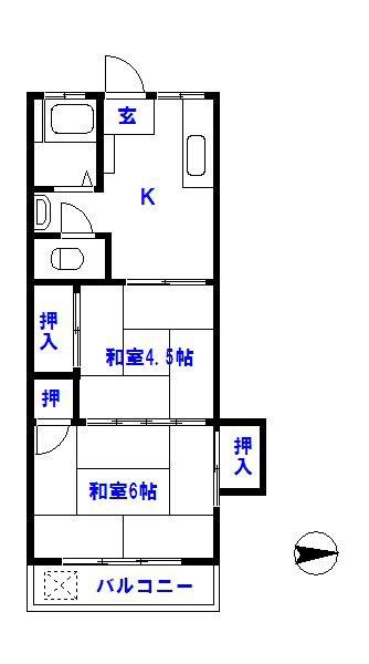 上原コーポ(2K/4階)の間取り写真