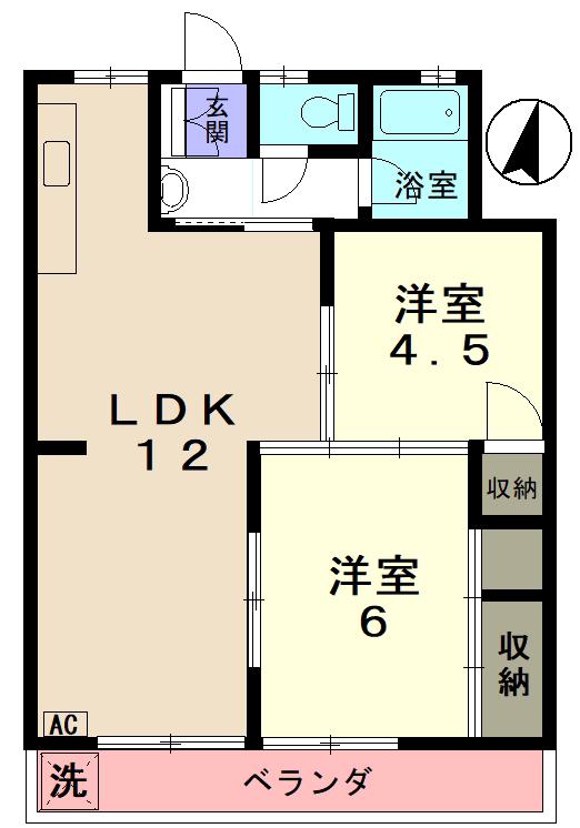 ファミール若松(2LDK/3階)の間取り写真
