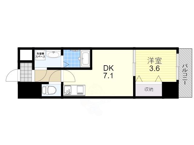 メルベージュ難波サウス2(1DK/4階)の間取り写真