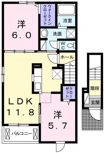 シェルトVI(2LDK/2階)の間取り写真