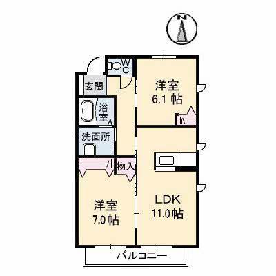グランマスト福浜A棟(2LDK/2階)の間取り写真
