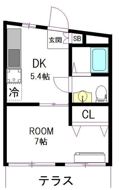 ハイツリバーランドⅡ(1DK/1階)の間取り写真