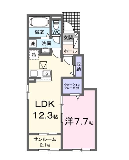アウロ一ラ・新田B(1LDK/1階)の間取り写真