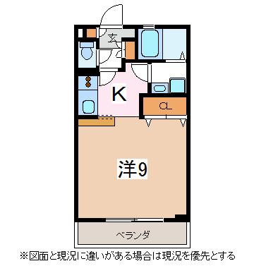 ウエスト島立(1K/3階)の間取り写真
