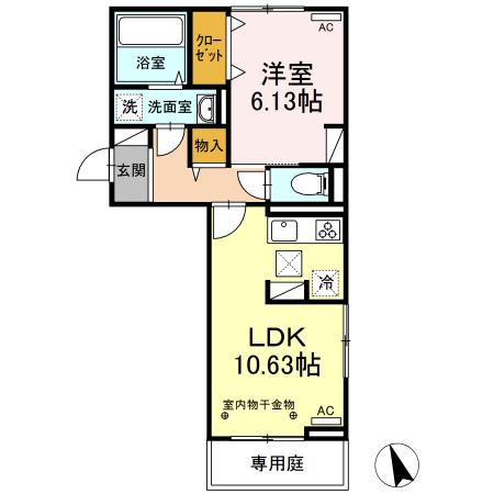 エスポワール合川 B棟(1LDK/1階)の間取り写真