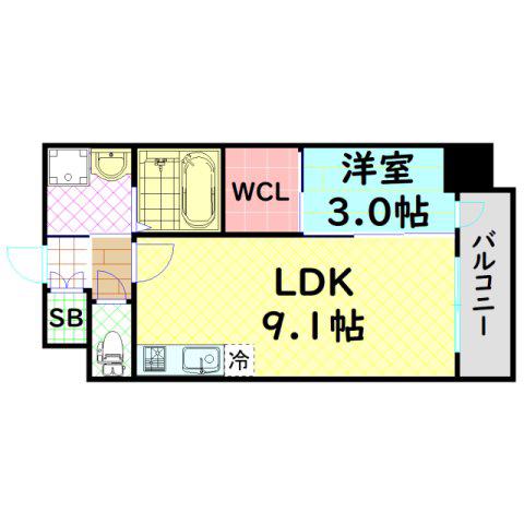 GENOVIA大阪大正(1LDK/4階)の間取り写真