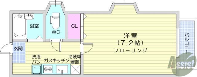 ボヌール原町(1K/1階)の間取り写真