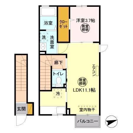 アンジューセオB(1LDK/2階)の間取り写真